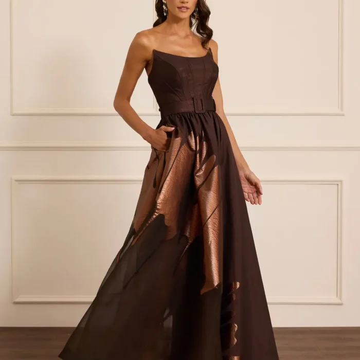 Kırlangıç Yaka Desenli Jakar Abiye