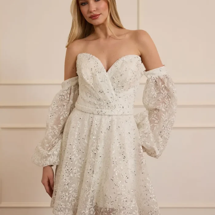 Çıkarılabilir Kollu Boncuklu Mini Abiye