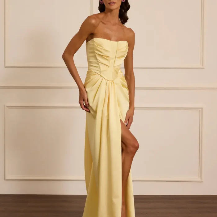 Korsajlı Straplez Drapeli Abiye