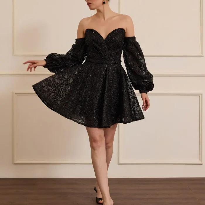 Çıkarılabilir Kollu Boncuklu Mini Abiye